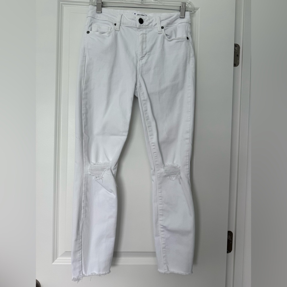 PAIGE White Straight-Leg Jeans with Distressed Knees